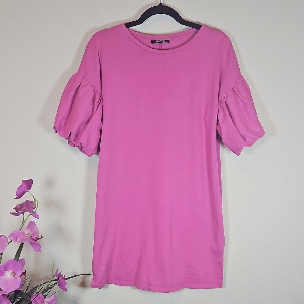 Zara Pink Short Ruffled Sleeve T-Shirt Dress Size M